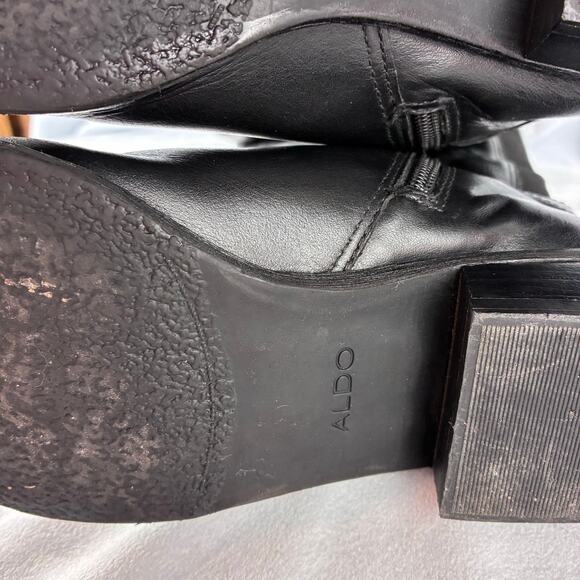 Aldo Black Knee High Full Zip Boots Women's 7.5 Equestrian Silver Tone Buckle - Picture 15 of 16